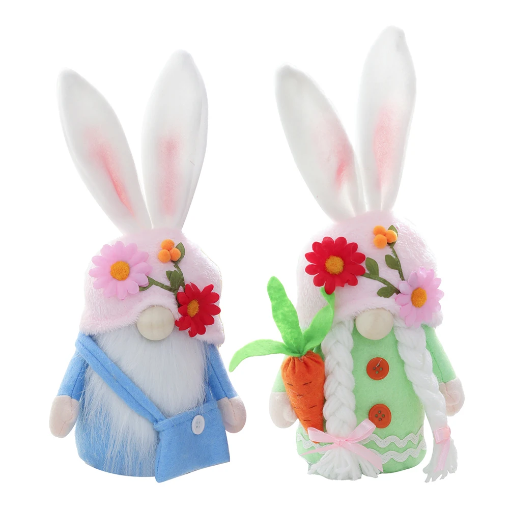 

2PCS Hugging Carrot Bunny Dolls Creative Gnome Bunny Doll Ornament Easter Decorations