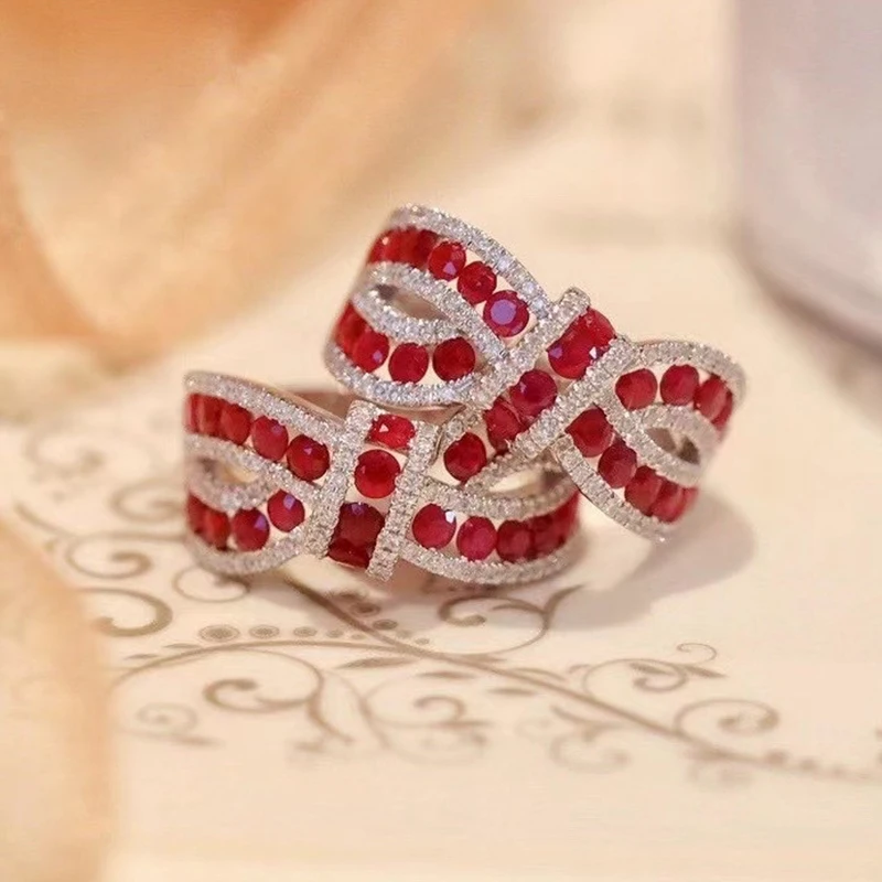 Luxury Natural Ruby Ring Fashion Women Wedding Engagement Rings Designer Jewelry Cross Accessories Anillos Plata De Ley 925