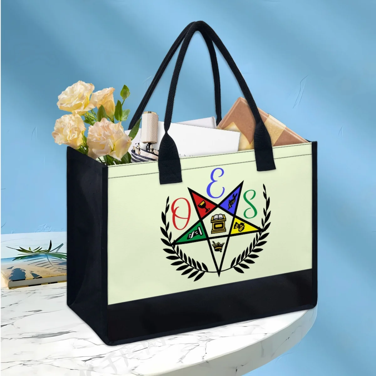 

OES Sistars Order Of Eastern Olive Branch Print Ladies Canvas Tote Bags Wedding Birthday Gift Handbags Women's Bag Coin Purse