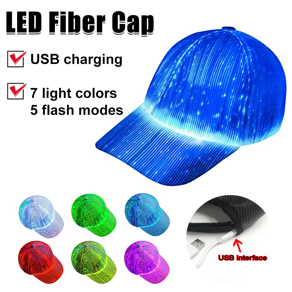 LED Fiber Lighting Baseball Cap Outdoor Sun Protection Performance Cap Fashion Trend Leisure For Night Light Party Glowing Hat
