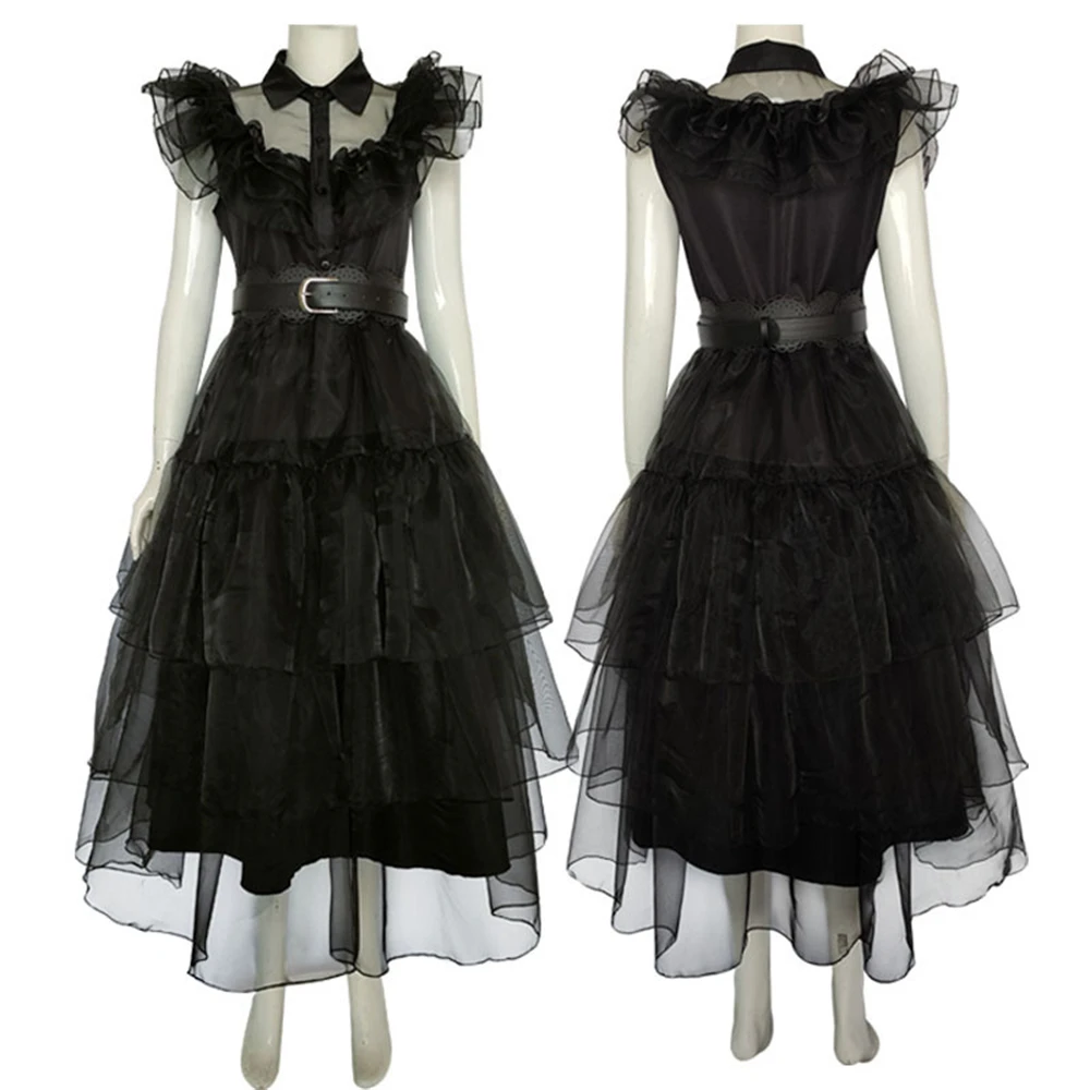 

Movie Wednesday Cosplay Dresses Wednesday Addams Cosplay Costume Gothic Wind Adult Kids Children Dress Halloween Party Costumes