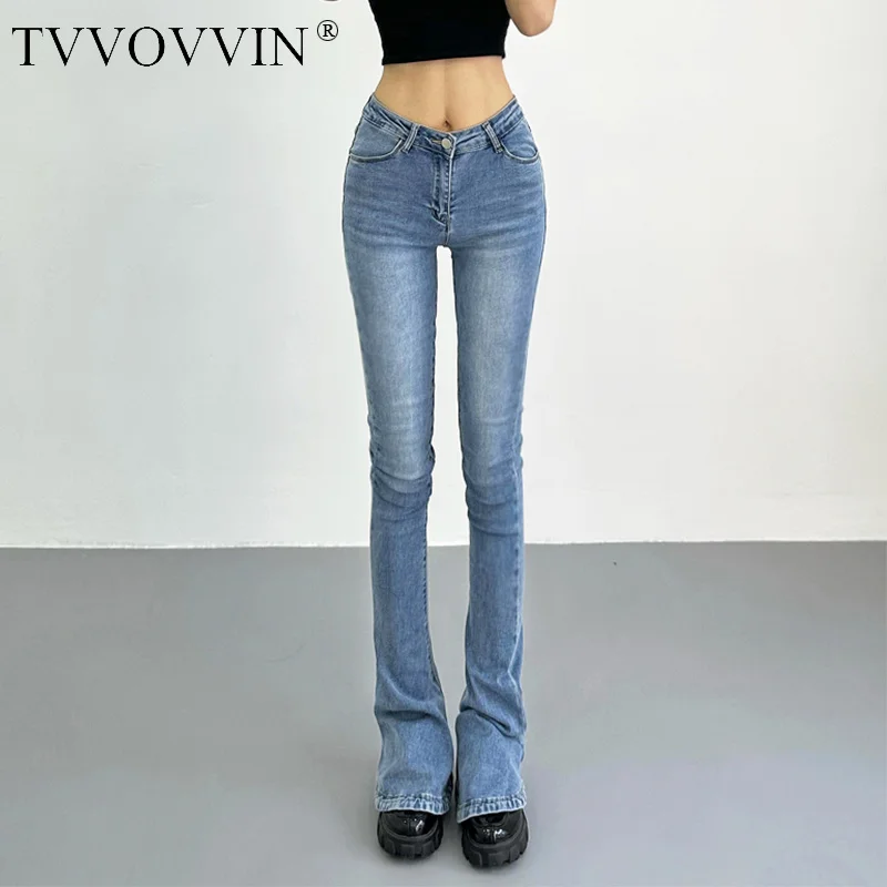 

TVVOVVIN 23 Spring/Summer New V-Waist High Waist Slim Fit Fashion Versatile Sexy Women's Micro Ragged Jeans Horseshoe Pants 7TNE
