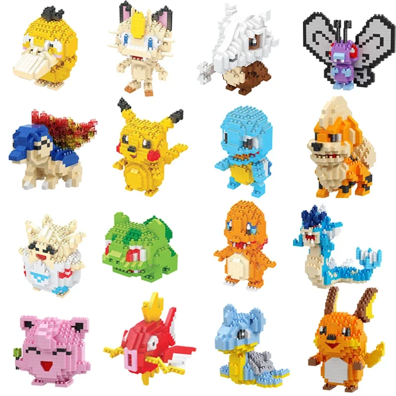 

New 60 Style Pokemon Blocks Small Building Blocks Kawaii Cartoon Picachu Animal Mini Model Education Game Graphics Pokemon Toys