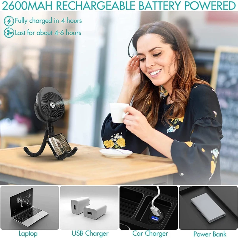 

Misting Stroller Fan,Clip On Fan For Baby Portable Fan Rechargeable USB Misting Fan With Flexible Tripod,50Ml Water Tank