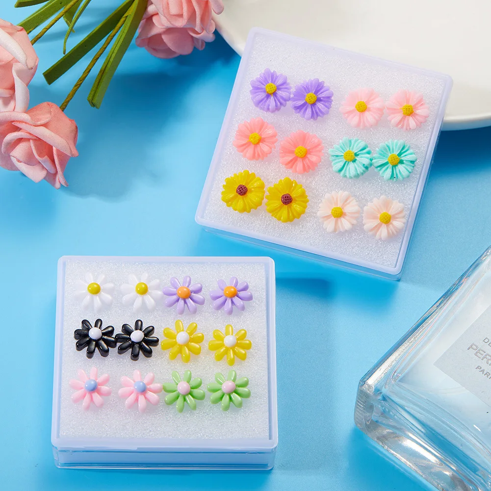 

6Pairs Trendy Sweet White Daisy Stud Earrings For Women Girls Korean Fashion Colorful Flower Earrings Travel Party Ear Jewelry