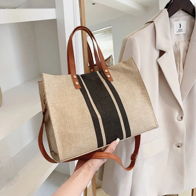 

2022 new fashion large-capacity simple linen portable shoulder women's bag seaside holiday leisure party handbag women