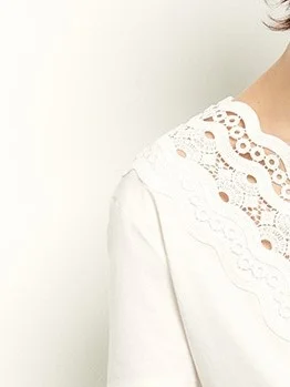 

Women Top V-Neck Lace Hollow Lace Solid Color T-Shirt