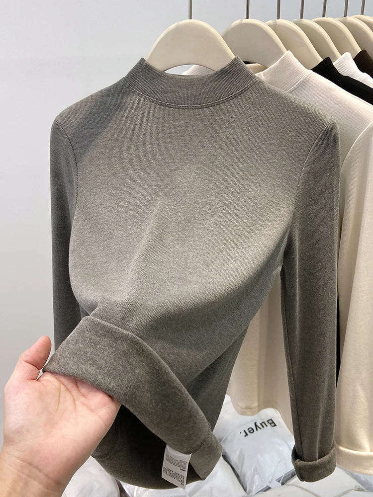 Женская рубашка с шлифованным низом на флисовой подкладке осень-зима 2024 новая