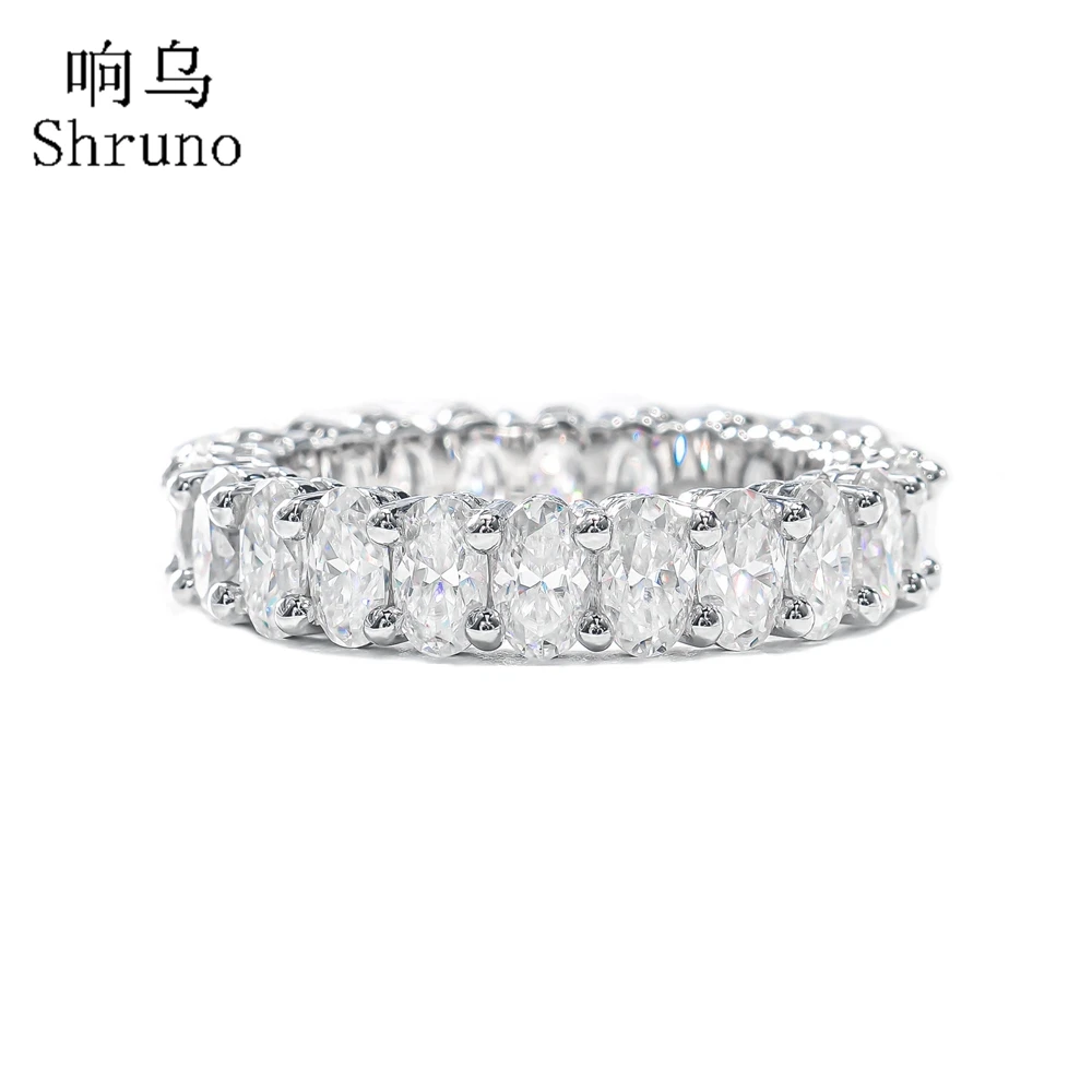 Shruno однотонное 14 к белое золото 2*3 мм овальная огранка муассанит обручальное