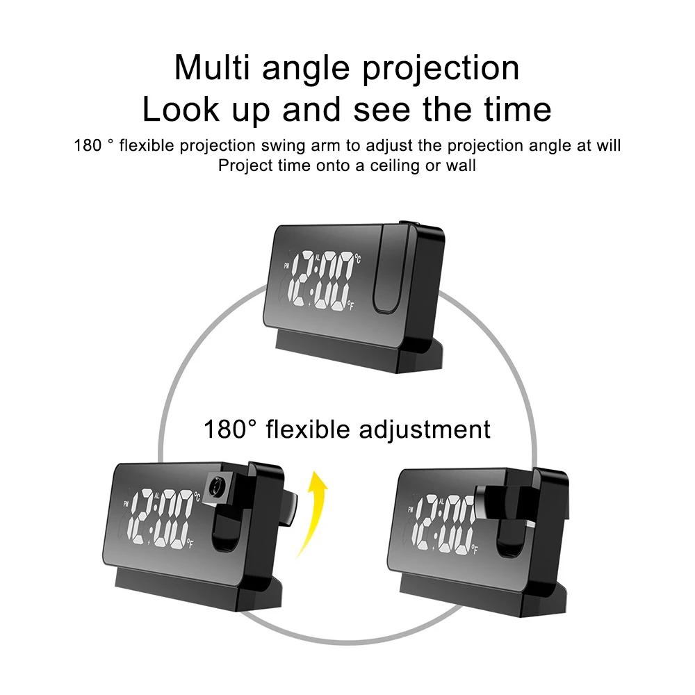 LED Digital Projection Alarm Clock with FM Electronic Radio Time Projector Bedroom Bedside Mute |