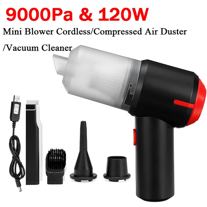 3-In-1 Wireless Air Duster USB Dust Blower Handheld Dust Collector Rechargable 9000Pa Portable for PC Laptop Car Clean Keyboard