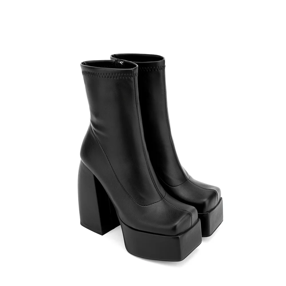 Fashion Chunky Heel Women's Ankle Boots New Thick Sole High Heel Boots Pointed Toe Party Shoes Large Size 43 Elastic Boots