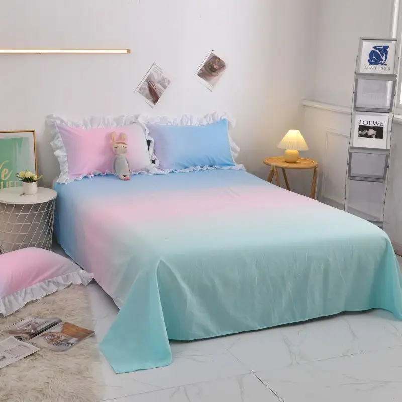 

3pcs Candy Gradient Color Double Bed Covers With Pillowcases Mattress Covers Bedding Sets Elastic Extra Large Bed Sheets