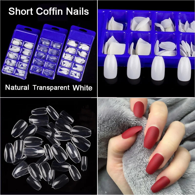 

100pcs/box short coffin fake nails full cover false nail tips ballerina ballet shape acrylic nail tips 10 sizes press on nails