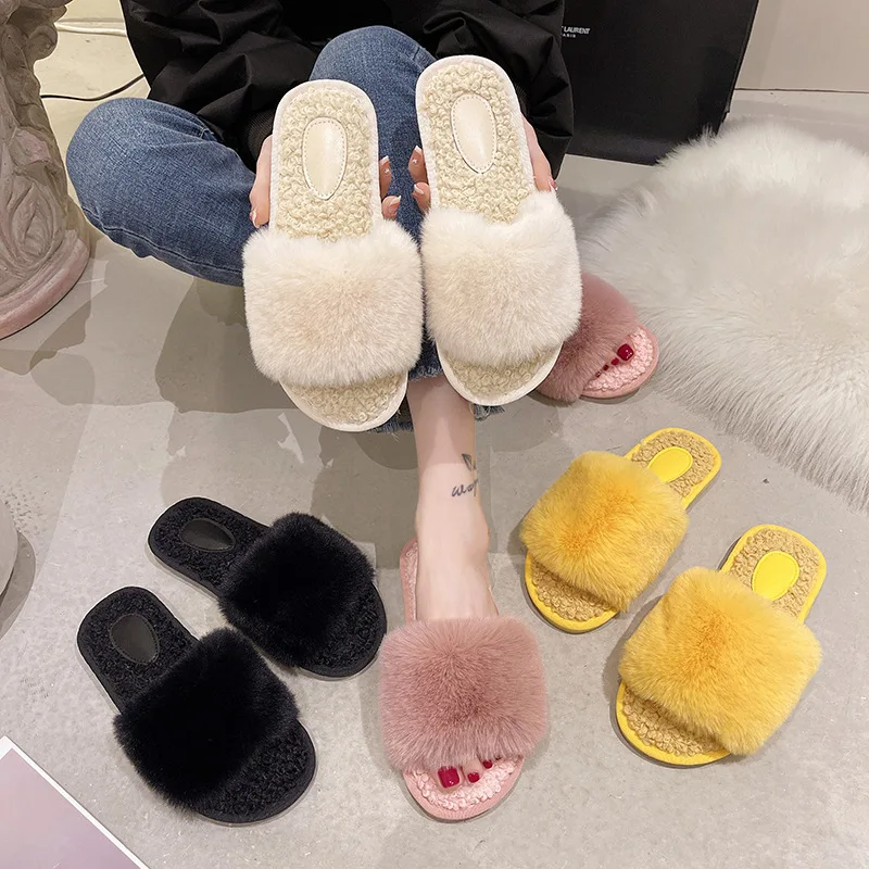 2022 осень зима Модные пушистые тапочки новые женские меховые уличные джинсовые