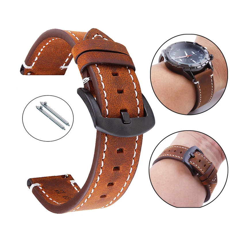 

20 22mm Vintage Leather Band For TicWatch Pro 3 Ultra GPS Strap For TicWatch Pro3 LTE GTX E2 S2 E3 E 2 GTH Watchband Bracelet