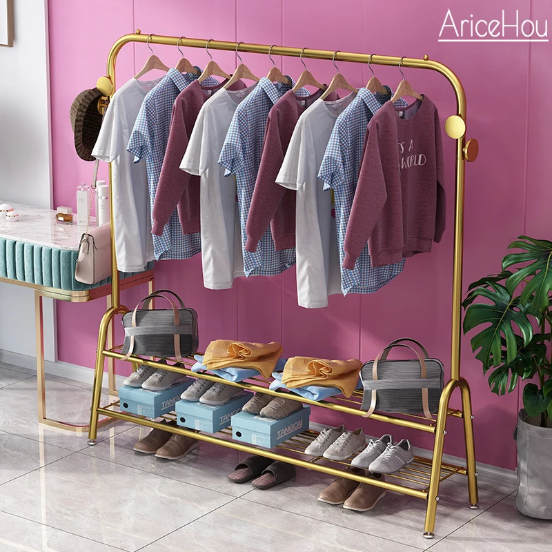 Clothes Hanger Coat Rack Floor Hanger Storage Indoor Drying Racks Floor-Standing Balcony Bedroom Clothes Hanger With Shoe Rack folding wardrobe drying racks floor coat hanger clothes hanger standing clothes rack with curtain bedroom furniture