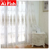 luxurious white velvet tulle for windows embroidery flower lace rideau voile sheer curtains for living room blinds drape 5