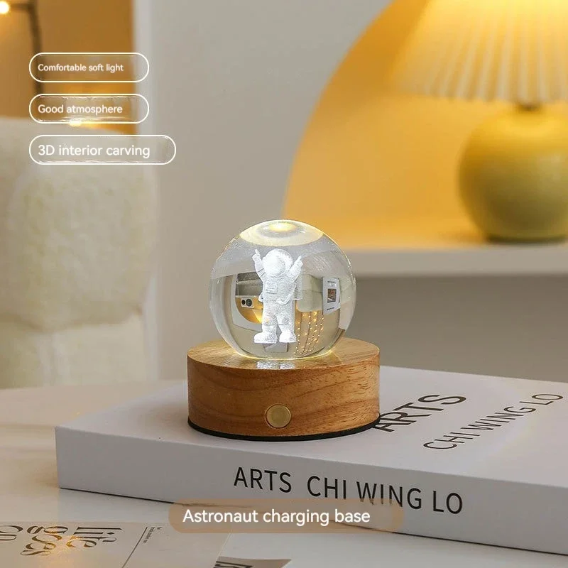 Светящийся планетарный галактический астронавт хрустальный шар ночник теплая