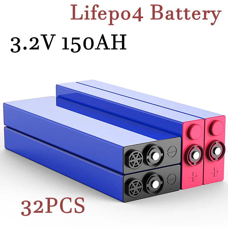 

32PCS Lifepo4 Battery 3.2V 150AH DIY 12V Rechargeable Lithium Iron Phosphate Boat Golf Cart RV Forklift Lifepo4 Prismatic Cell