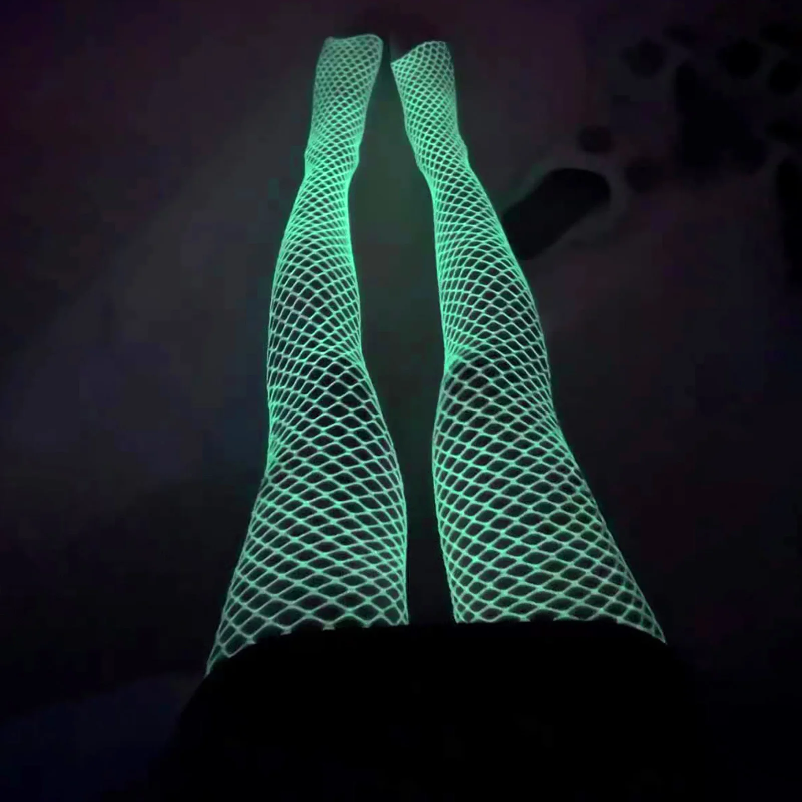 Calcetines luminosos de rejilla que brillan en la oscuridad, mallas luminosas de cintura alta para mujer