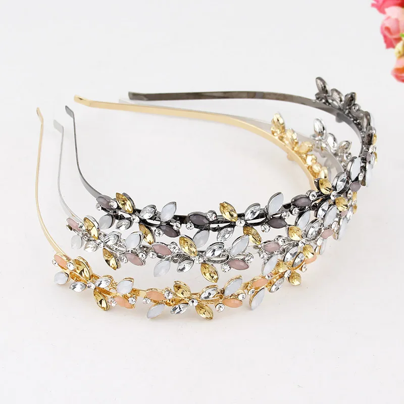 

Fashion Crystal Wedding Headband Floral Colored Pearl Headband Luxury Headdress Bands For Women Bride Headwear Hair Accessories