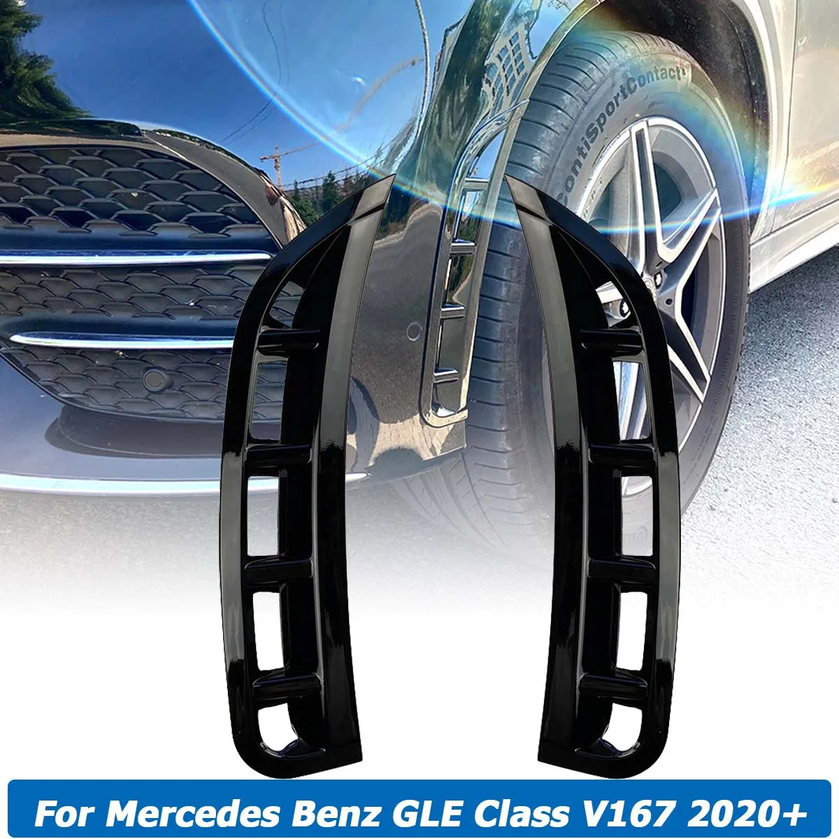 

Сплиттер для переднего бампера, 2 шт., крышка для вентиляционного отверстия, отделка, утюжок для Mercedes Benz GLE V167 GLE350 GLE450 GLE53 2020 +, автомобильные ак...