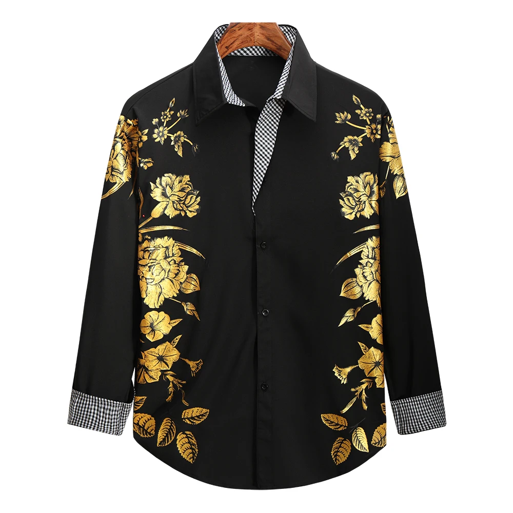 Bababuy New Men's Casual Long Sleeve Bronzing Shirts Feature Vintage Slim Fit Shirt Tops England Style  Luxury T Shirt