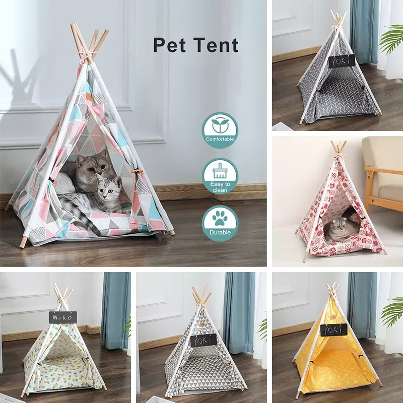 

2023NEW 2022 Pet Tent House Cat Bed Portable Removable Washable Teepee For Puppy Cat Indoor Outdoor Tent With Cushion Pet Cat Su