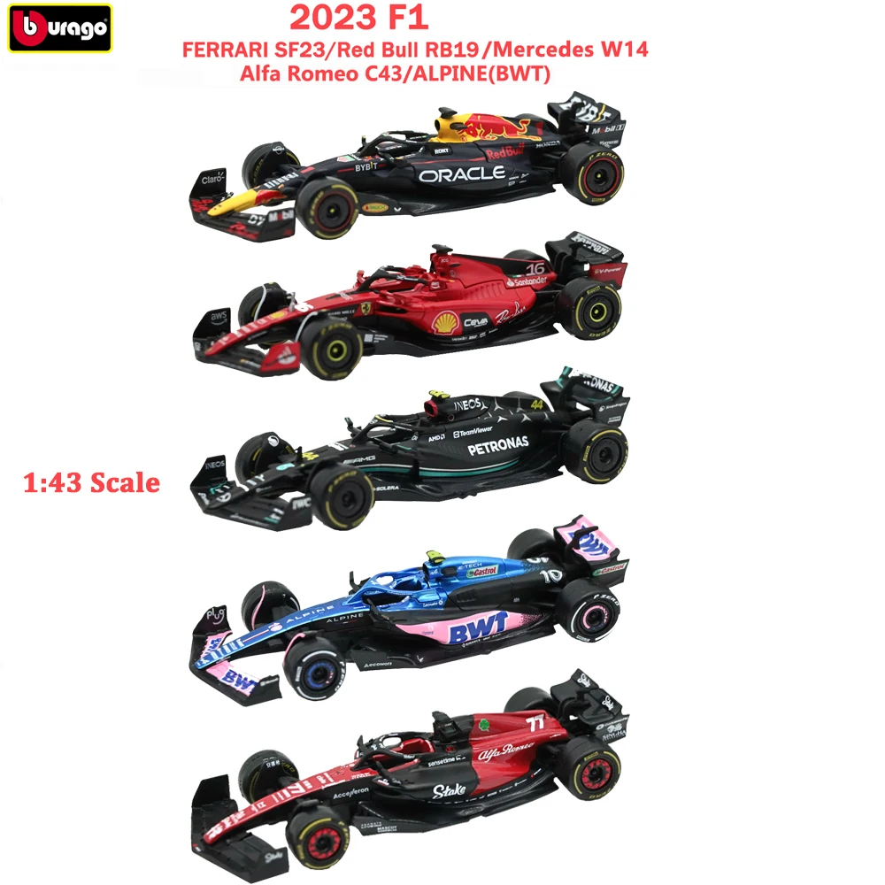 1:43 Bburago 2023 F1 Red Bull RB19 FERRARI SF23 Mercedes AMG W14 Alfa Romeo ALPINE модели автомобилей из сплава под давлением для взрослых