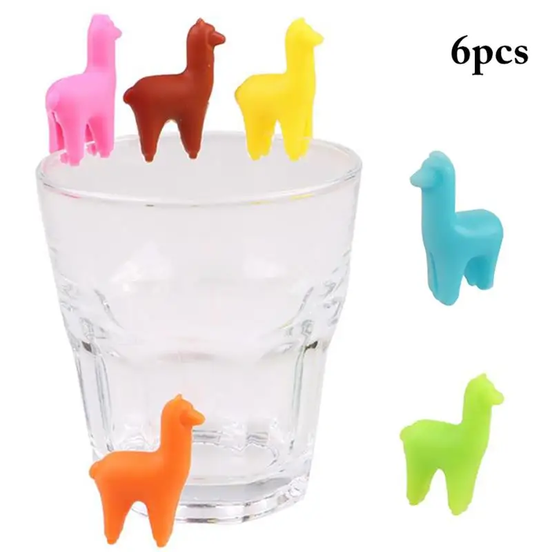 

6Pcs/Set Silicon Wine Glass Marker Charms Creative Cute Alpaca Cup Identifier Party Cup Sign Wine Glass Charms Glass Identifiers