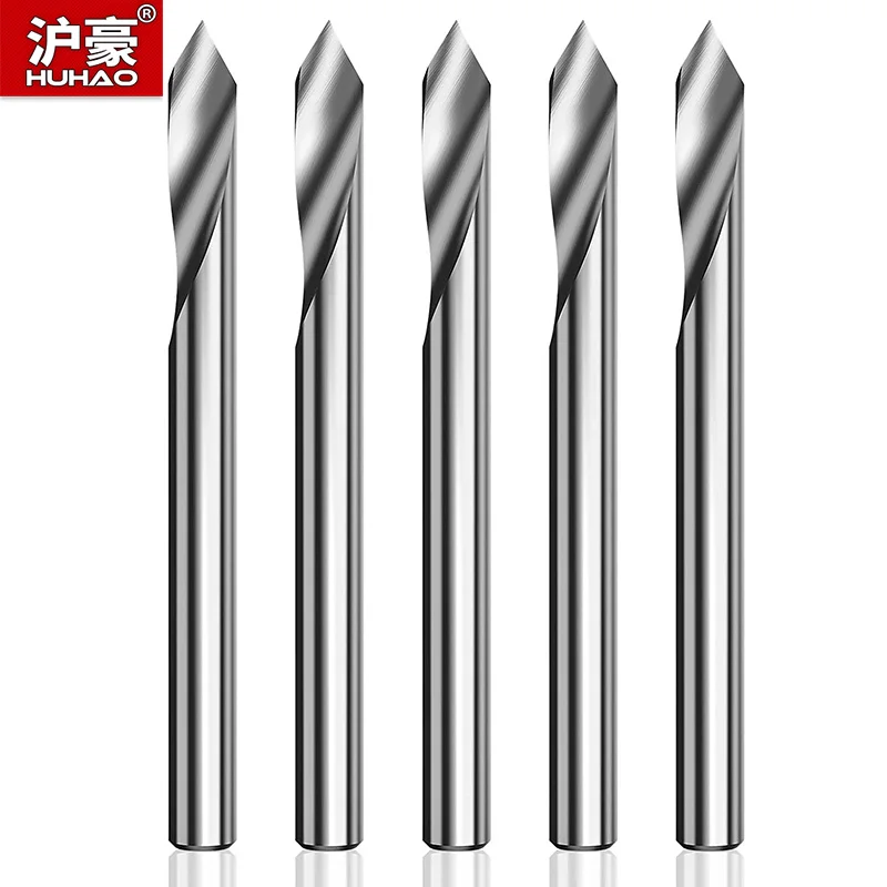 HUHAO 5pc V Groove Bit 1/8 Shank 2 Flut Tungsten Steel Router Engraving Bits Spiral 60° CNC Wood Carving Cutter Engraver Tool