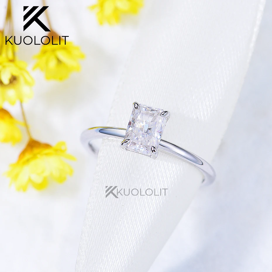 

Женское кольцо-Пасьянс kuolit 1CT Moissanite, однотонное кольцо из белого золота 14 к 10 к, с сияющим вырезом, D/VVS1, для помолвки, рождественские подарки