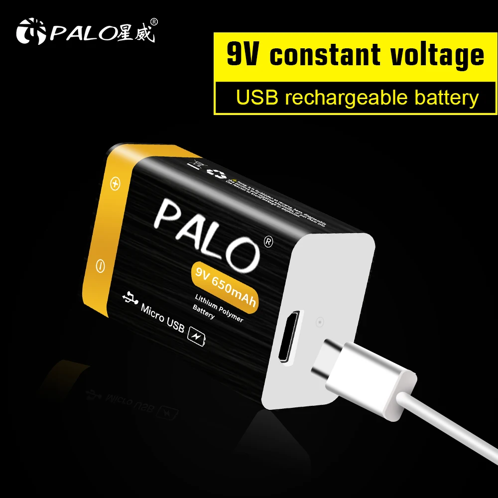 PALO 650mAh micro USB 9 Volt li-ion Rechargeable Battery 6F22 9V Li ion Lithium Battery for RC Helicopter Model Microphone Toy