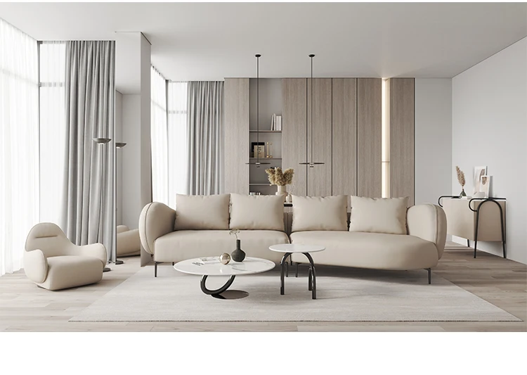 

Modern light luxury sofa simple style first layer cowhide arc living room leather net red special-shaped Designer