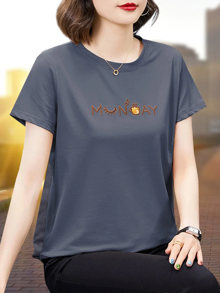 Женская хлопковая футболка с коротким рукавом Новинка лета 2024 свободная летняя