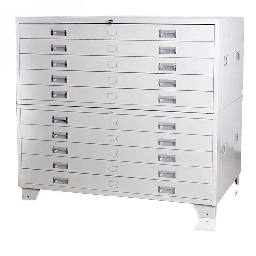 Плоский шкаф для файлов рисования бумаги Горизонтальный Шкаф карточек стальной