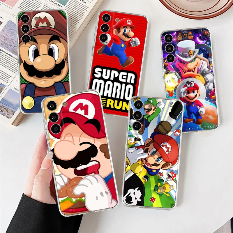 

Case For Samsung Galaxy S23 Ultra S22 Plus S21FE S20 S10 Lite S10e Transparent Phone Cover Clear Funda Cute Funny Super Mario