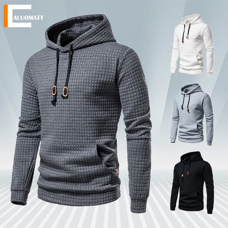 

Autumn New Hoodies Men Brand Slim Fit Plaid Hooded Sweatshirts Mens Casual Sportswear Male Solid Color Hoodie Hip Hop Streetwear