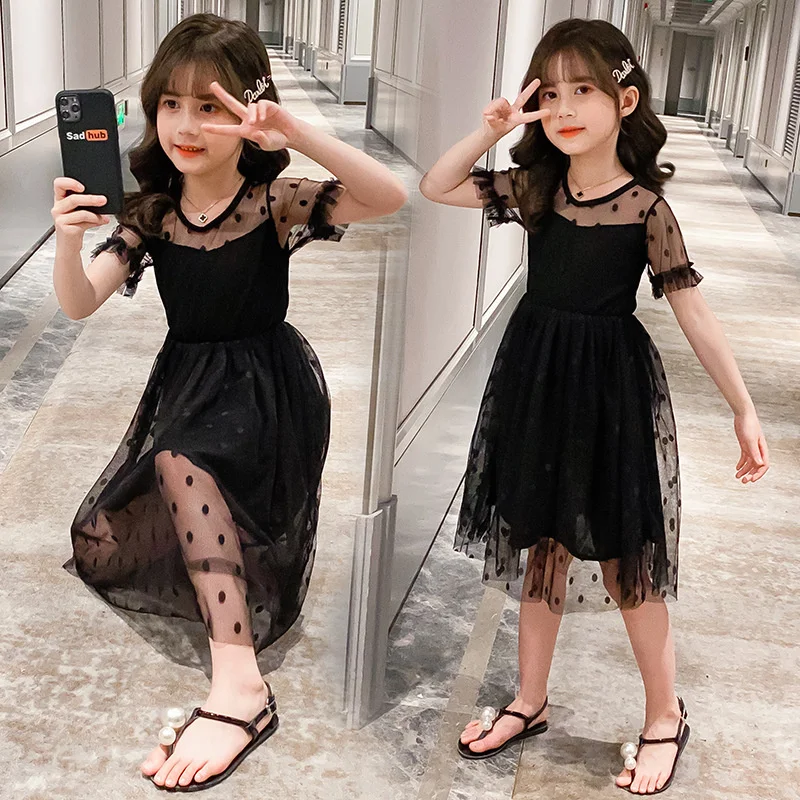

Summer Girls Dresses for Kids Children's Clothing Girl Fashion Net Yarn Dots Dress Princess Party Novel Dress Clothes 12 Years