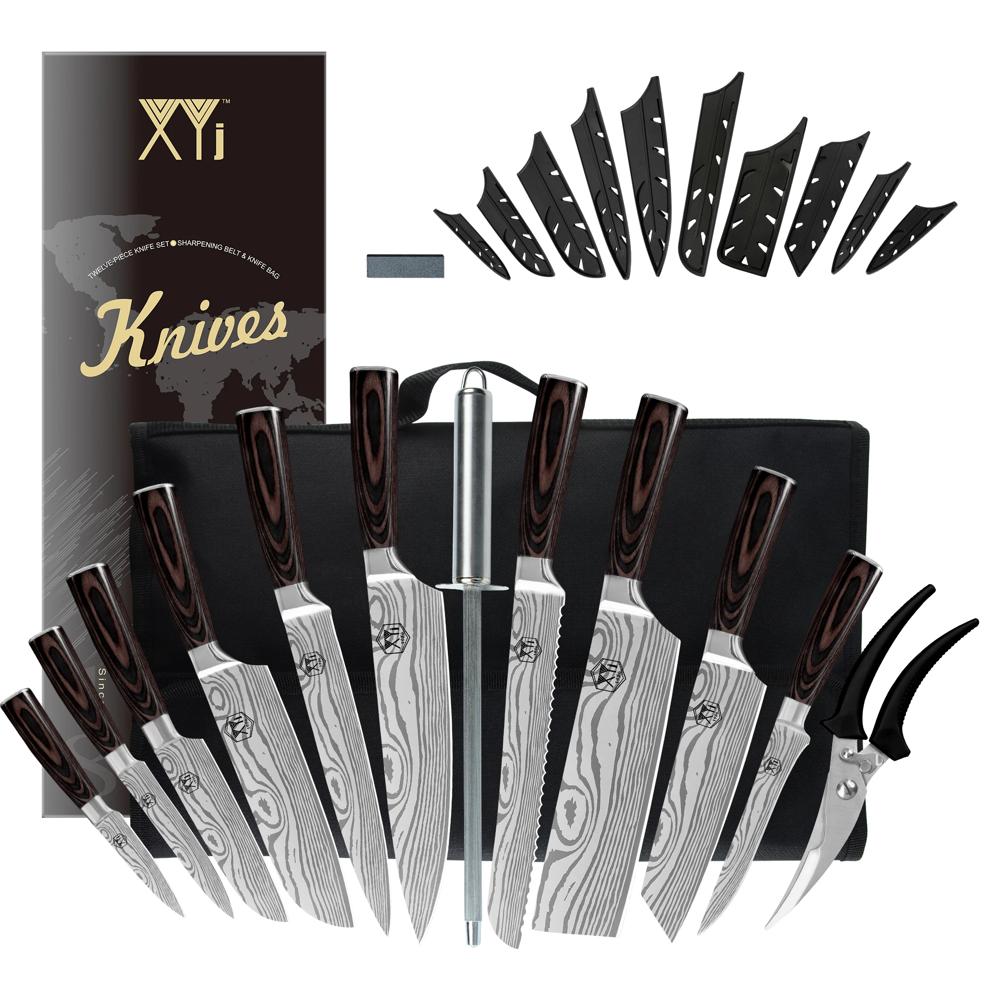 

Набор кухонных ножей из нержавеющей стали с кухонными инструментами, набор ножей, шеф-повар, нарезка хлеба, сантоку, универсальные ножи для чистки овощей, японский нож