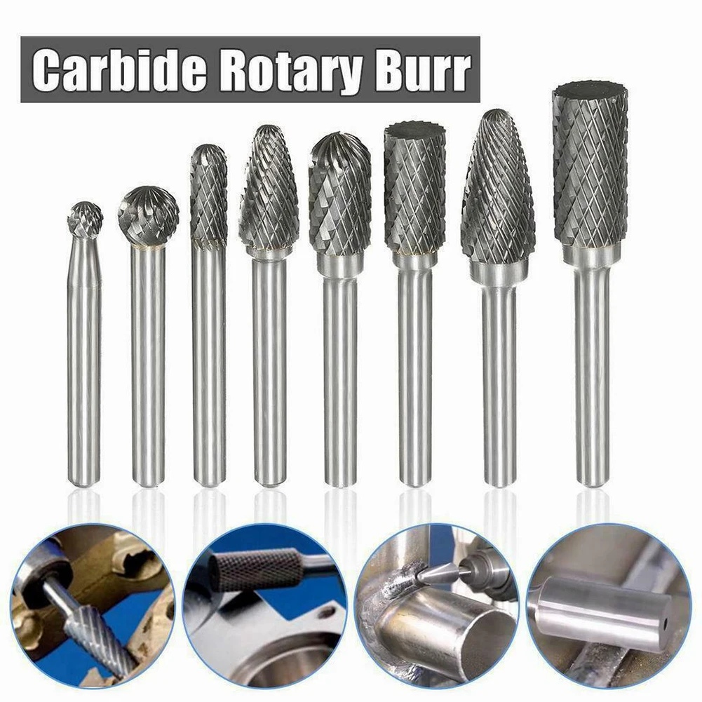 

8pcs Carbide Rotary Cutting Burr Set Grinder Drill Bit 1/4 Inch Shank Milling Cutter Rotary Tool Burr CNC Engraving Abrasive