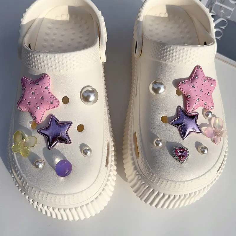 Y2K Pink Stars Angel Butterfly Shoes Charms Vintage Bling Heart Starry Sky Pearls Clogs Accessories Vintage Shoe Jewelry Gifts