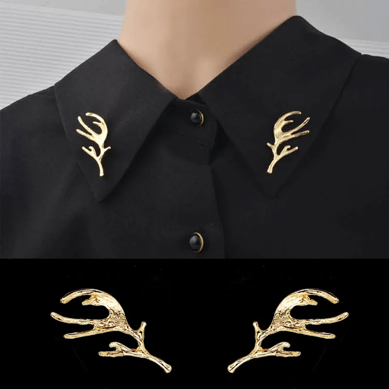 

Trendy Metal Large Antler Pins Brooches Gold Color Male Shirt Collar Brooch Horse Pin Personality Deer Gifts Men Women Jewelry