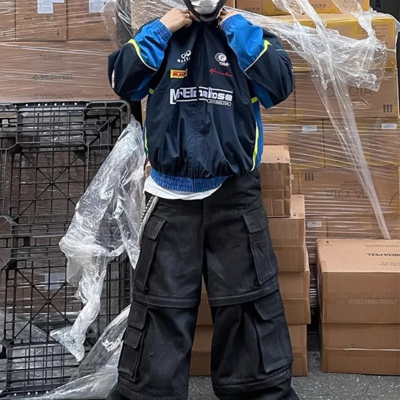 

Мужская и женская уличная куртка 23ss, уличная куртка розового цвета, уличная одежда Y2k, синий комбинированный гоночный костюм, Женская Повседневная поляризованная куртка