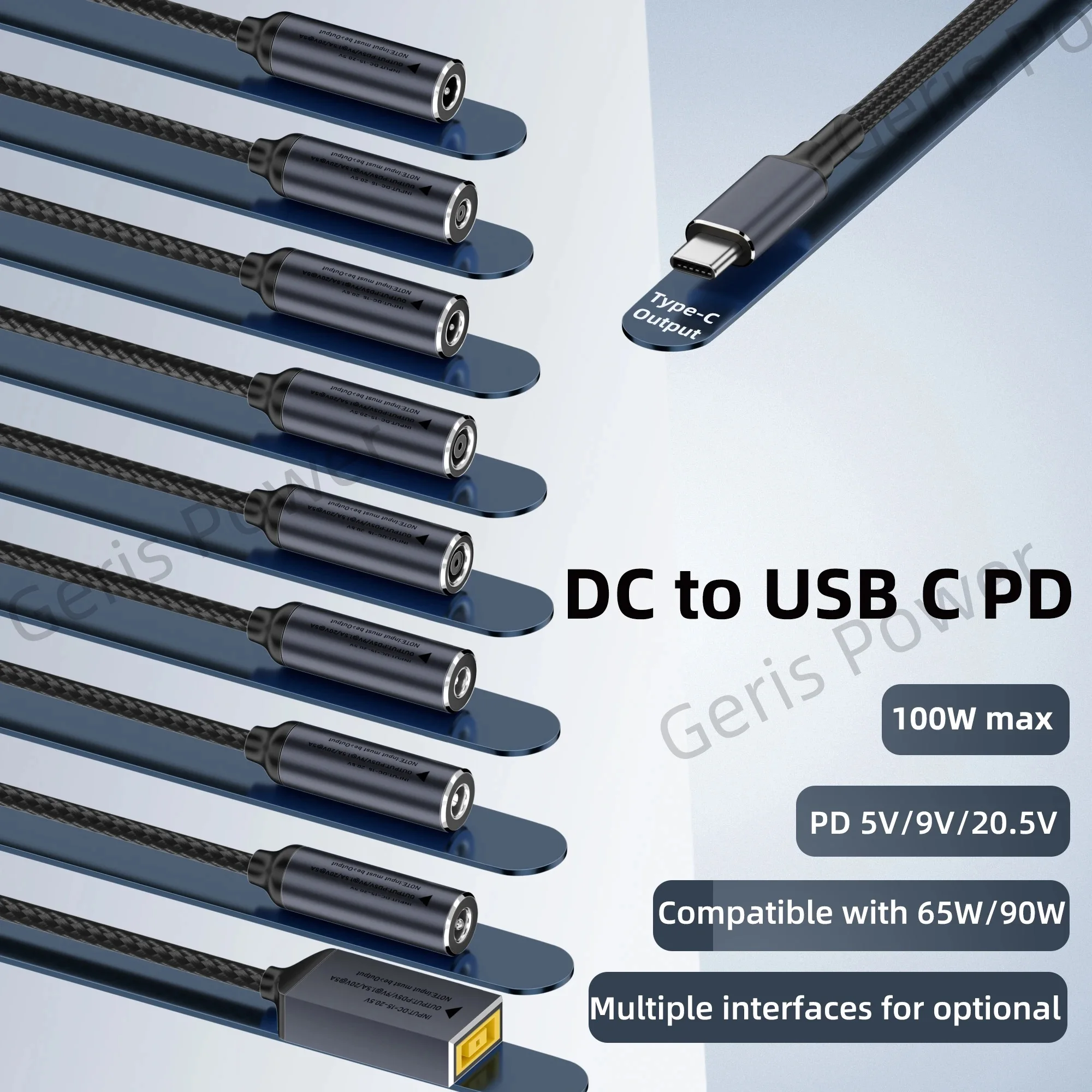 Фото Кабель для быстрой зарядки USB-C PD 100 Вт, шнур-адаптер питания DC 4.5x3.0, 7.4x5.0, 5.5x2.5 мм на Type-C для ноутбуков Lenovo, Dell, HP, Asus №2