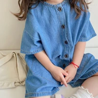kids denim jumpsuit childrens jeans overalls for girls boys shorts rompers 2022 new summer baby toddler one piece clothes pants