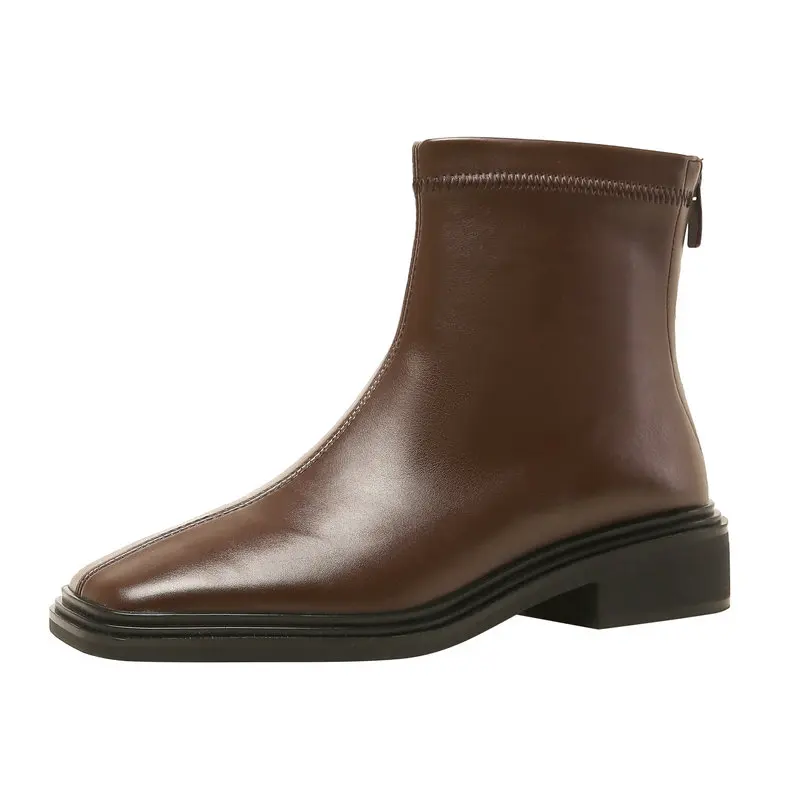 

2022 Fashion Design Women Ankle Boots Low Heels Genuine Leather Back Zipper Shoes Woman Autumn Winter Casual Working Size 41