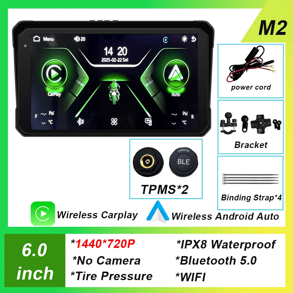 

6-дюймовый водонепроницаемый мотоциклетный навигационный беспроводной Carplay Android Auto DVR рекордер мото монитор WIFI Moto Carplay