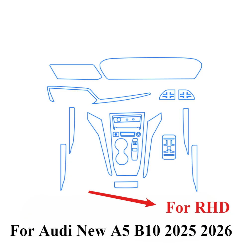 Фото Защитная пленка OUY из прозрачного ТПУ для интерьера автомобиля Audi A5 B10 2025-2026: панель переключения передач, GPS-навигация, центральная консоль (PPF) №3